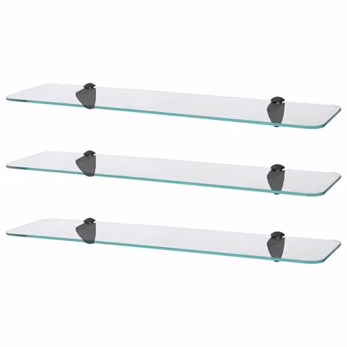 Harbour Housewares Set of 3 Rounded Floating Glass Bathroom Shelves, 60cm, Black and Transparent
