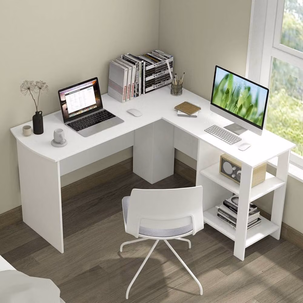 Gymax Modern L-shaped Corner Desk for Home Office in White – 2