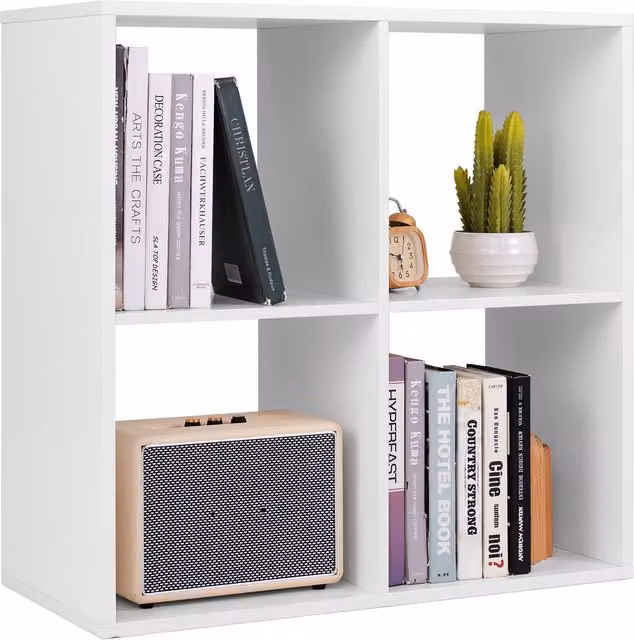 Costway Modern 4-Cube Open-Back Freestanding Bookcase in White