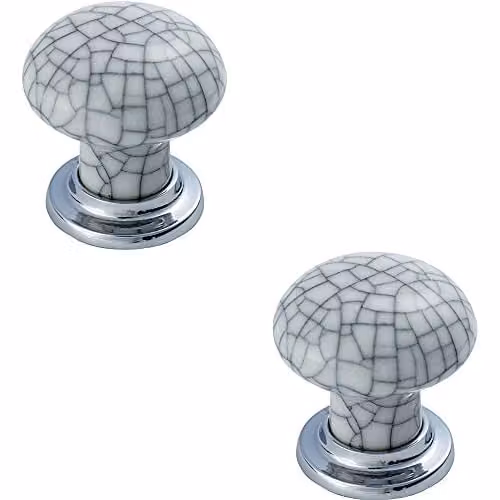 Loops 2 Pack Porcelain Mushroom Cupboard Door Knobs in White and Polished or Matt Chrome