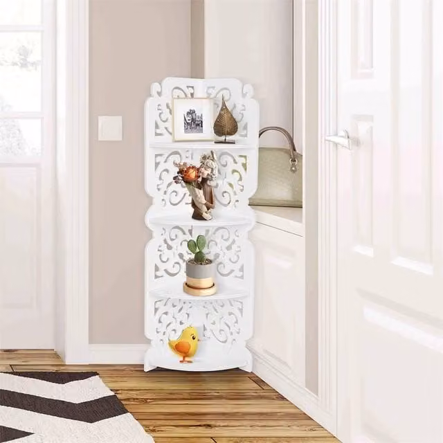 Nordara 4-Tier White Wall Mounted Corner Shelf for Bathroom