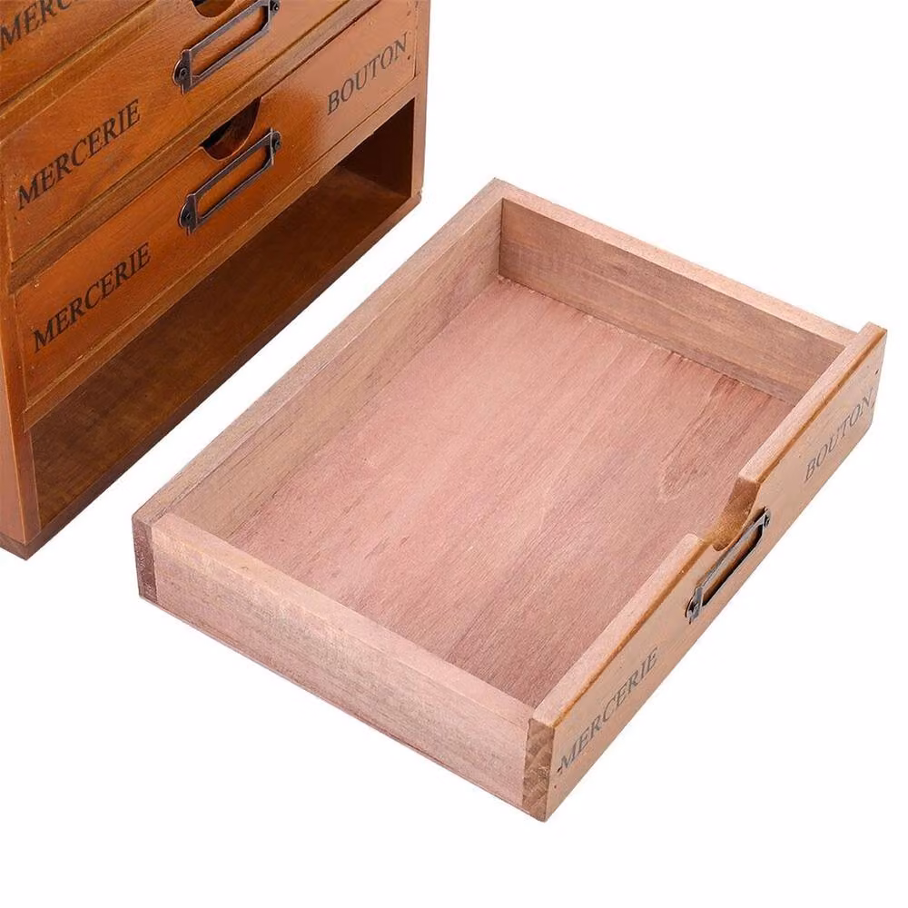 KORVIXA Vintage Wooden Storage Box with Drawers, Brown, W/D/H: 100 x 100 x 31 cm – 3