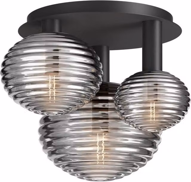 Netlighting Reels Modern Globe Ceiling Light in Black with 3 x E14 Smoky Glass Shades