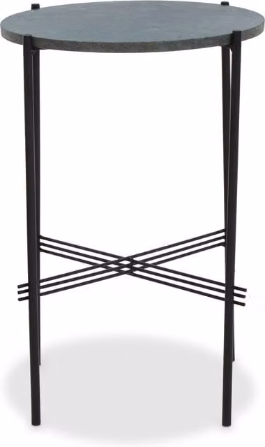 Orsina Green Marble Round Side Table with Black X-Frame Base