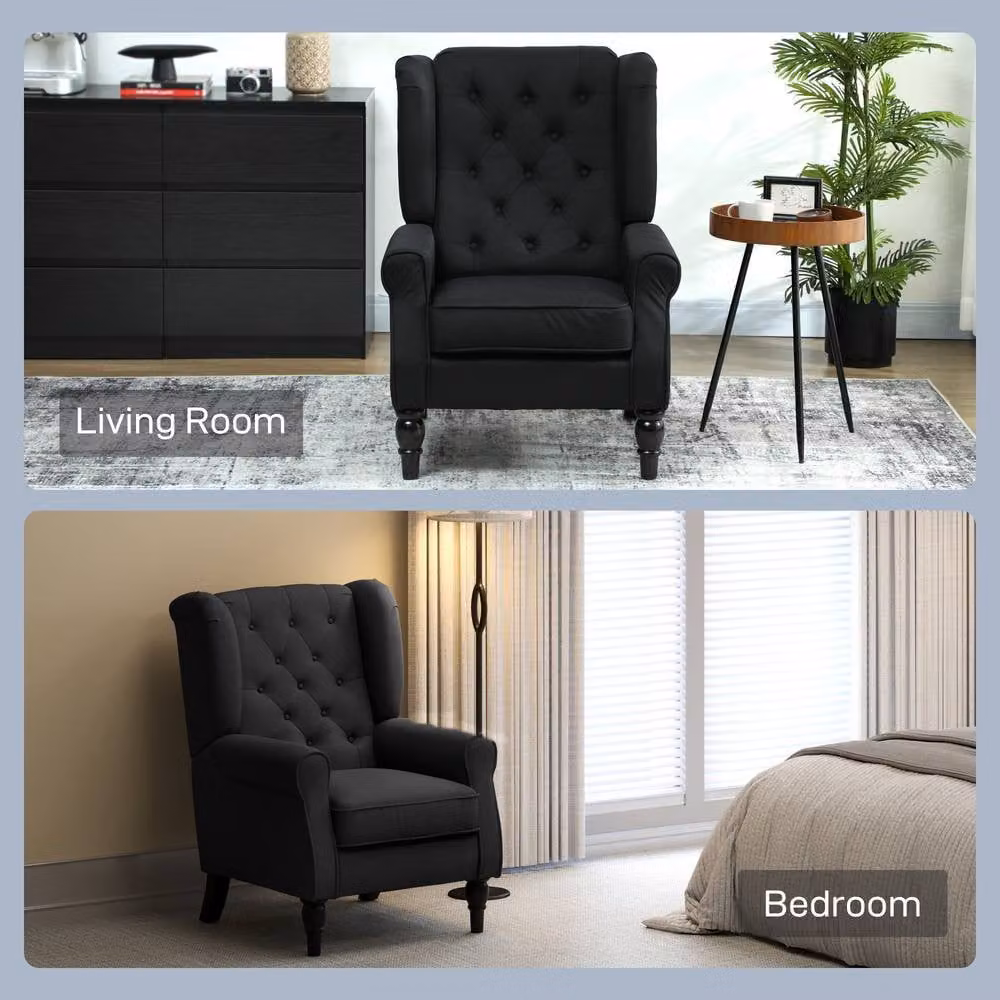 STILVORA Black Fabric Wingback Armchair with Solid Wood Frame, H: 86 cm, W: 102 cm, D: 74 cm – 9