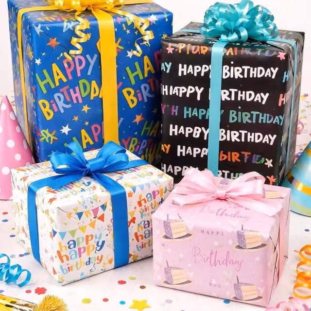 Tallon Birthday Script Gift Wrapping Paper, 4 Rolls, Multicolour, W: 70 cm x L: 3 m