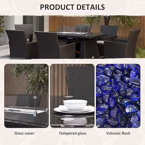 Outsunny 7 Piece Rattan Garden Furniture Set with Fire Pit Table in Black – 5