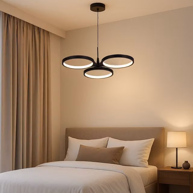 Harper Living Modern 3 Ring LED Pendant Light, Black, Dimmable and Adjustable, 18W, 1050lm, Warm White, Dia: 48 cm, H: 15.5-150 cm