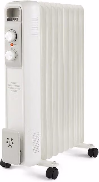Geepas 2000W 9 Fin Oil Filled Radiator Heater with Adjustable Thermostat and Overheat Protection, White – 1