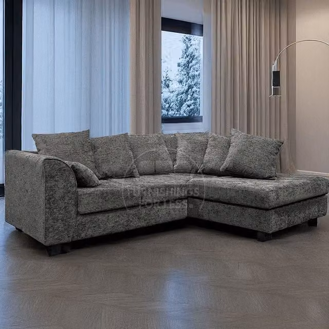 Furnishings For Less UK Monaco Chenille Fabric 3 to 4 Seater L Shaped Corner Sofa, Right Hand Facing, Grey – 1