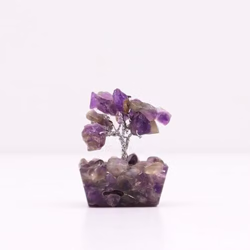 Thunder Tribes KDMD Mini Amethyst Crystal Energy Tree with Orgonite and Wood Base in Purple – 1