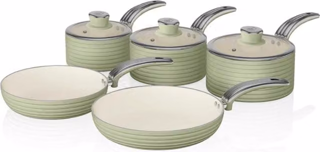 Swan 5 Piece Ceramic and Aluminium Pan Set in Green