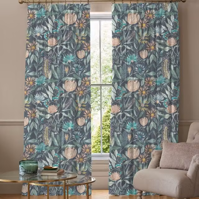 Voyage Maison Vitoria Made to Measure Blackout Floral Fabric Panel Curtain in Blue and Multicolour