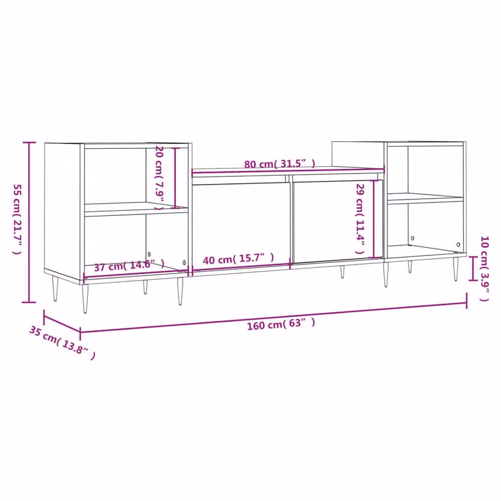 Berkfield Home Smoked Oak TV Cabinet in Brown, W/D/H: 160 x 35 x 55 cm – 5