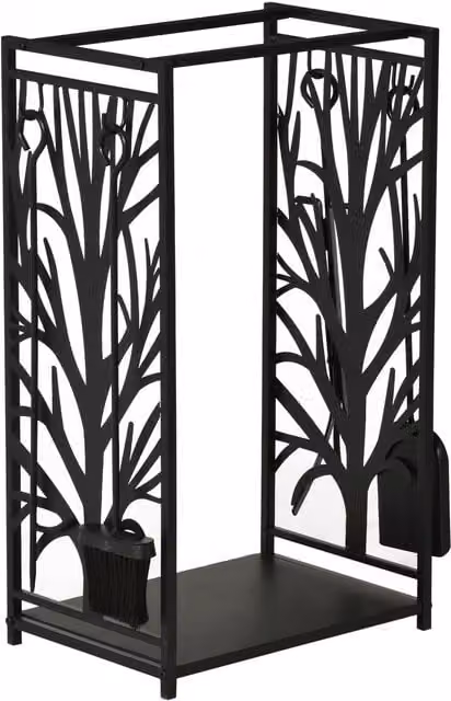 HOMCOM Heavy Duty Metal Firewood Log Rack in Matt Black