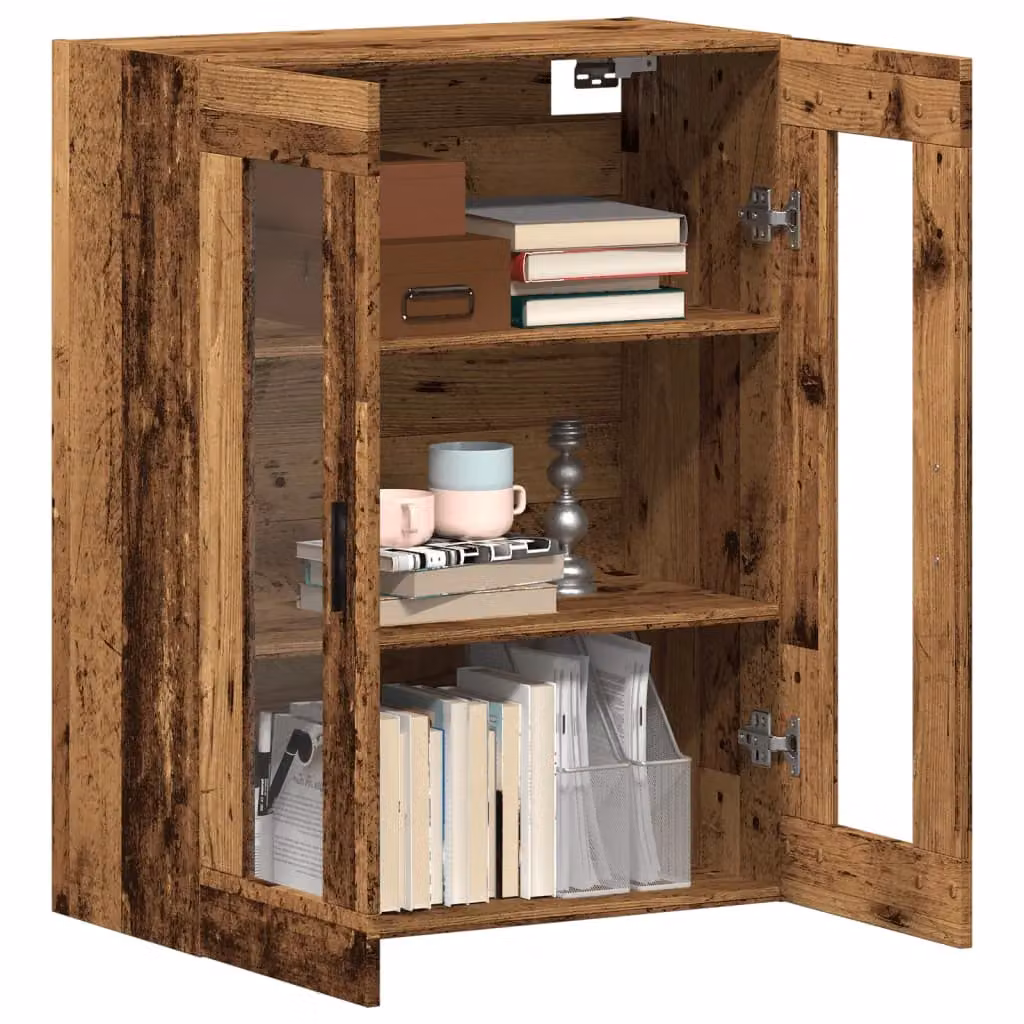 Berkfield Home Wall Mounted Cabinet in Old Wood Brown with Glass Doors, W/D/H: 69.5 x 34 x 90 cm – 3