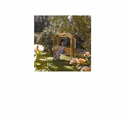 Rowlinson Dartmouth Swing Seat Garden Arbour in Brown with Sun Canopy, W: 223.5 cm, D: 109 cm, H: 233 cm – 1