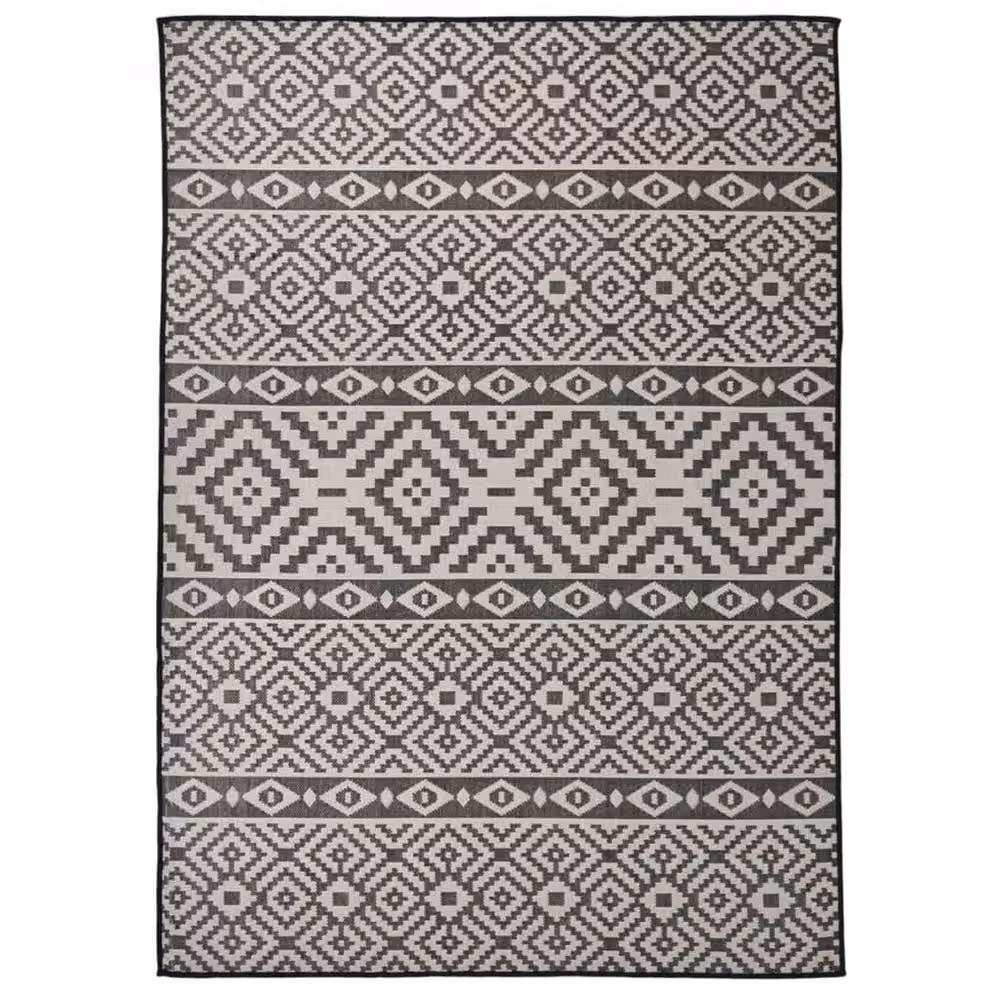 Berkfield Home Outdoor Flatweave Striped Rug in Black, W/D: 120 x 170 cm – 1