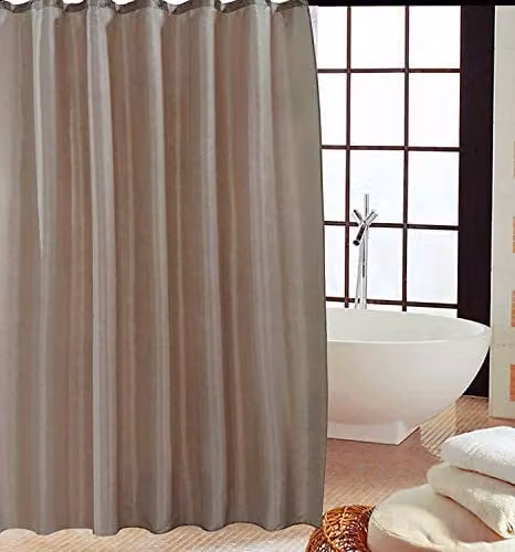 KAV Mould and Mildew Resistant Polyester Shower Curtain in Brown and Beige with Hooks, W: 180 cm, H: 180 cm – 1