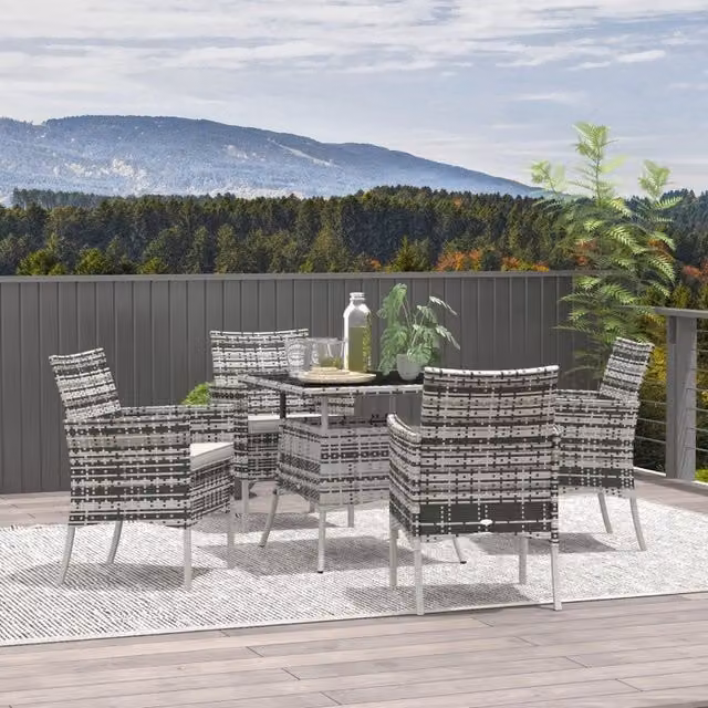Chilli Seating Oasis Rattan Dining Set in Grey with Glass and Metal Details