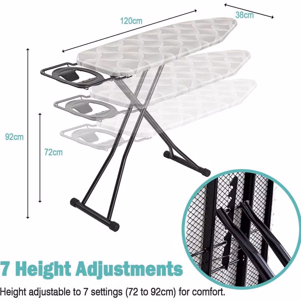 VOGREX Folding Ironing Board in Grey with 6 Adjustable Height Settings, W: 122 cm, D: 38 cm – 3