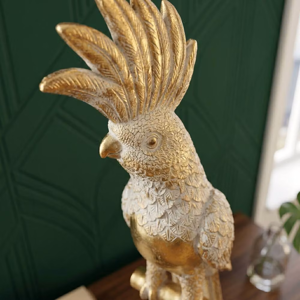 Madison & Mayfair Art Deco Parrot Metal Tabletop Ornament in Gold and White, H 51.0 cm x W 12.0 cm x D 12.0 cm – 3