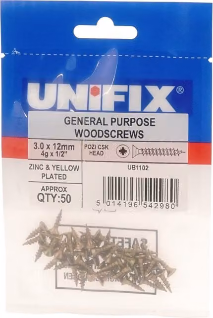 Unifix General Purpose Chippy Woodscrews with Pozidriv Countersunk Head, Galvanised, 5.0 x 50mm – 1