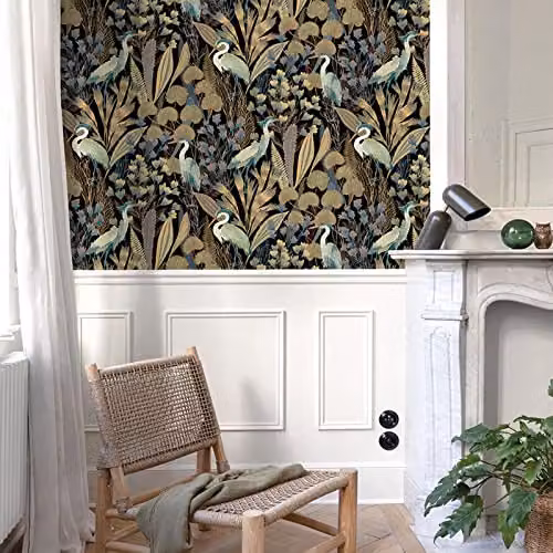 Grandeco Tropical Crane Black and Multicolour Botanical Textured Wallpaper – 2