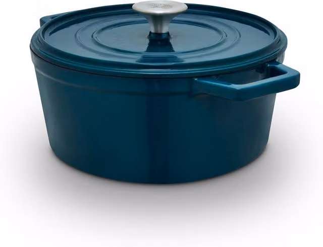 Barbary Oak Enamelled Cast Iron Casserole, Blue, Diameter: 20 cm