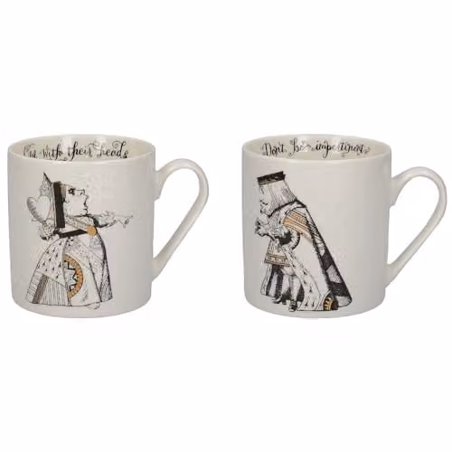 V & A Alice in Wonderland Bone China Mug Set of 2, White, Black and Gold, 350 ml per mug – 1