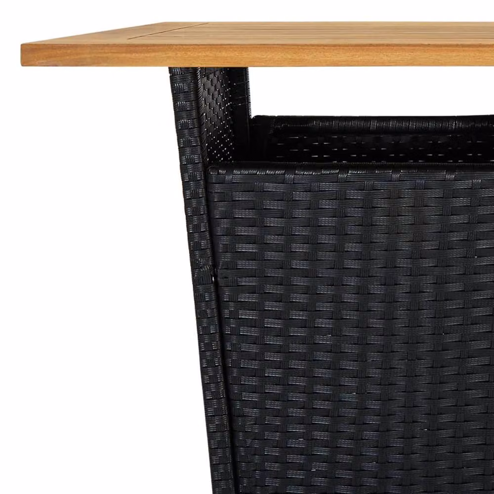 Berkfield Black Home Bar Table in Poly Rattan and Solid Acacia Wood, W/D/H: 60 x 60 x 110 cm – 4