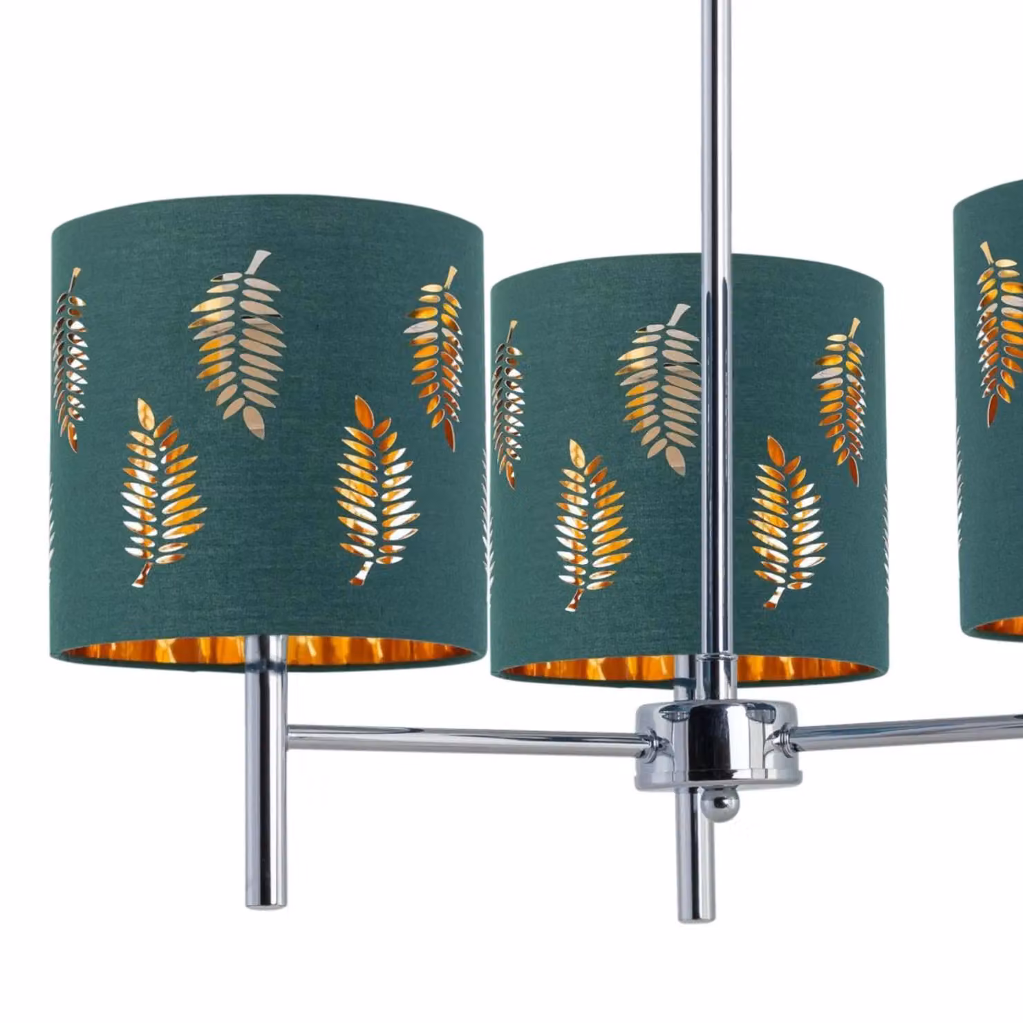 First Choice Lighting Brea Set of 2 Chrome 3 Light Ceiling Fittings with Dark Green Fabric Fern Shades – 2