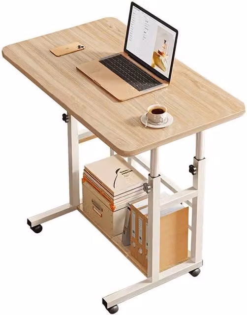 KORVIXA Height Adjustable Bedside Laptop Table with Castors in Beige, W/D: 100 x 100 cm – 1