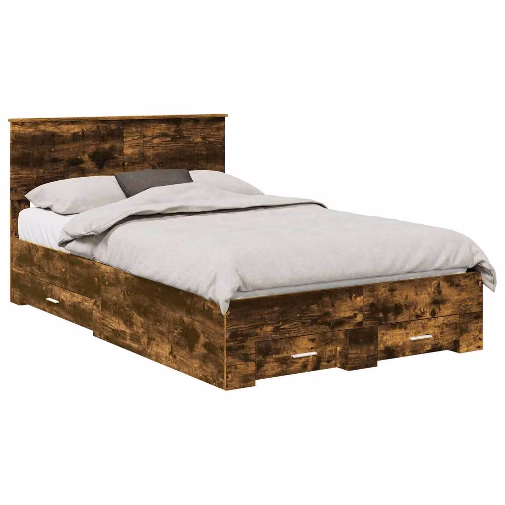 Berkfield Home Modern Bed Frame with Drawers in Smoked Oak Brown, W/D/H: 120 x 190 cm – 2