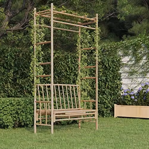vidaXL Bamboo Garden Bench with Pergola, Brown, W/D/H: 116 x 52 x 220 cm – 2