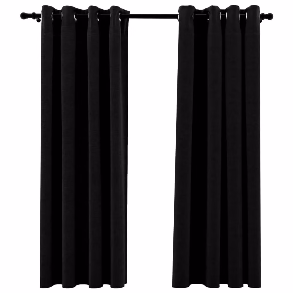 Berkfield Linen-Look Blackout Curtains with Eyelets, 2 Pack, Black, W: 140 cm, H: 175 cm – 2