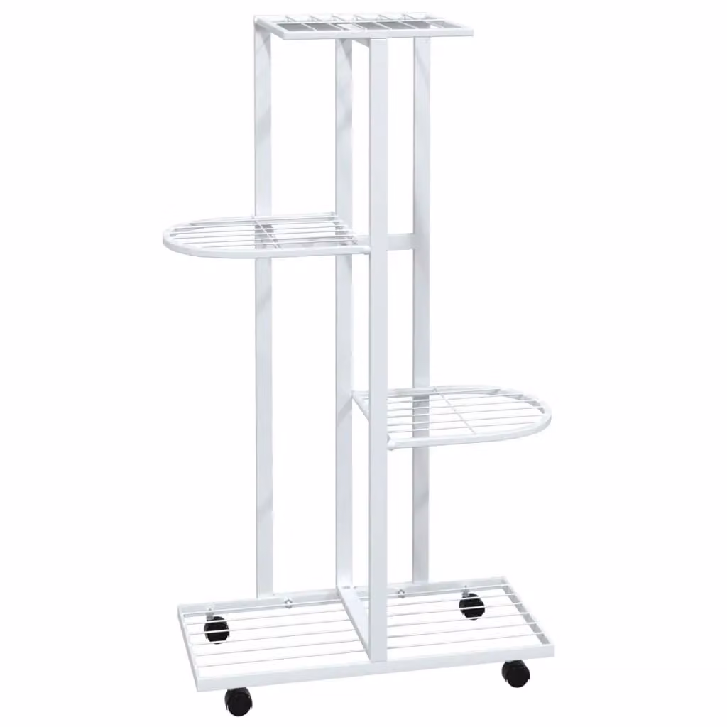 Berkfield Home 4-Tier Metal Flower Stand with Wheels in White, W/D/H: 44 x 23 x 80 cm – 2