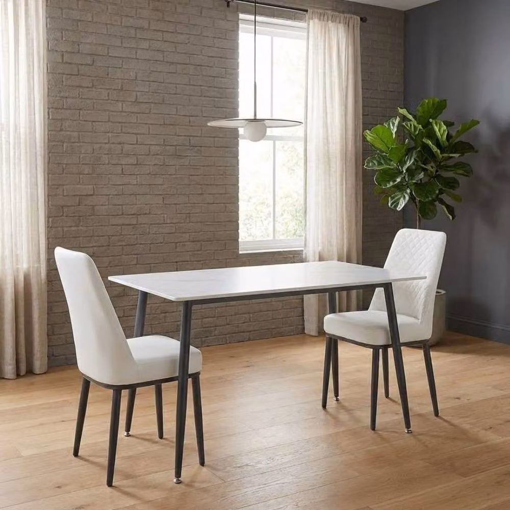 HOME LUXE INTERIOR Set of 2 Oxford White PU Leather Dining Chairs with Slim Metal Legs – 3