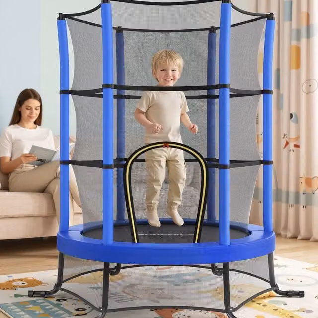 SONGMICS Blue Mini Trampoline for Kids with Safety Net