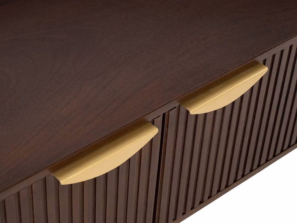 Vente-unique NEVILI Mango Wood and Metal TV Unit with 2 Doors, Brown and Gold, W: 160 cm, D: 40 cm, H: 45 cm – 3