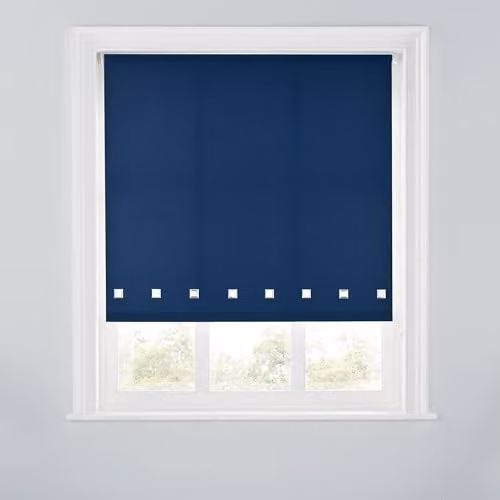 A.Unique Home Trimmable Square Eyelet Roller Blind, Navy Blue, W: 150 cm, H: 170 cm