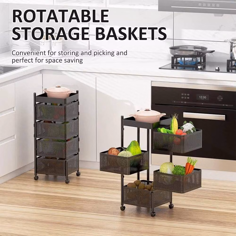 EONLION 4 Tier Rotating Kitchen Storage Trolley Cart in Black – 4