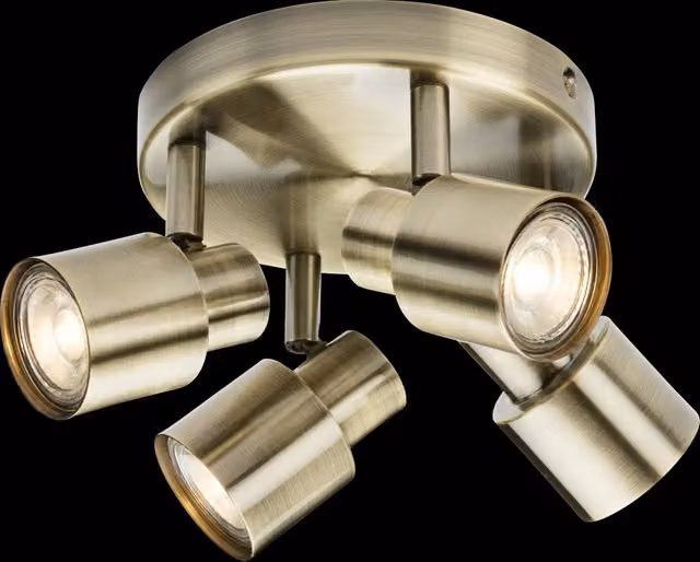Netlighting GU10 Quad Spotlight in Antique Brass and Yellow, Adjustable and Dimmable, IP20