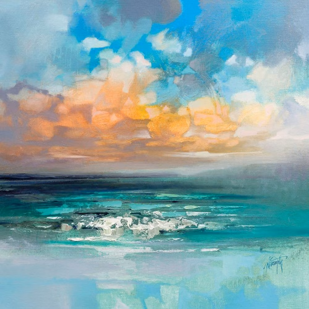 Scott Naismith Hebridean Waters Abstract Maritime Wooden Plaque in Blue and Multicolour, W/H: 20.0 x 20.0 cm – 2