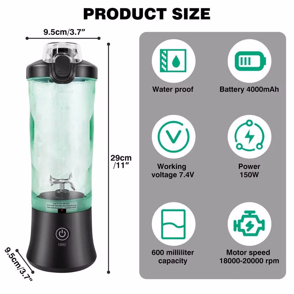 Kelvenix Portable Electric Juice Maker, Green, 600ml – 2