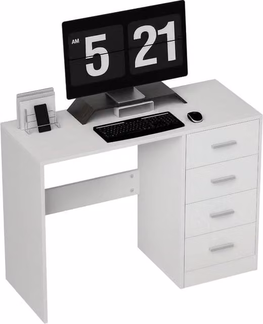 Rolipo High Gloss Computer Desk with Drawer Unit in White – 1