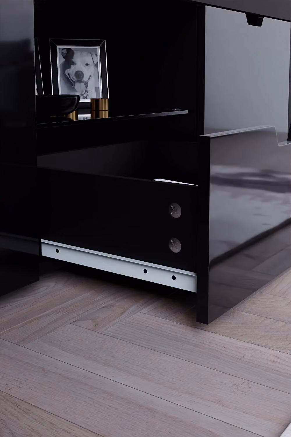 Vida Designs Eclipse Modern Black Glossy TV Unit with 2 Doors, 1 Drawer and Integrated LED Lighting – 5