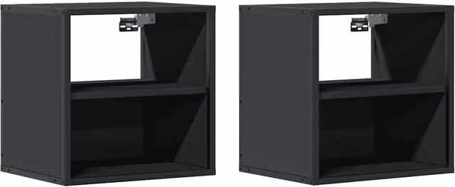 Berkfield Home Set of 2 Wall-mounted Bedside Cabinets, Black, W: 40 cm, D: 31 cm, H: 39.5 cm – 1