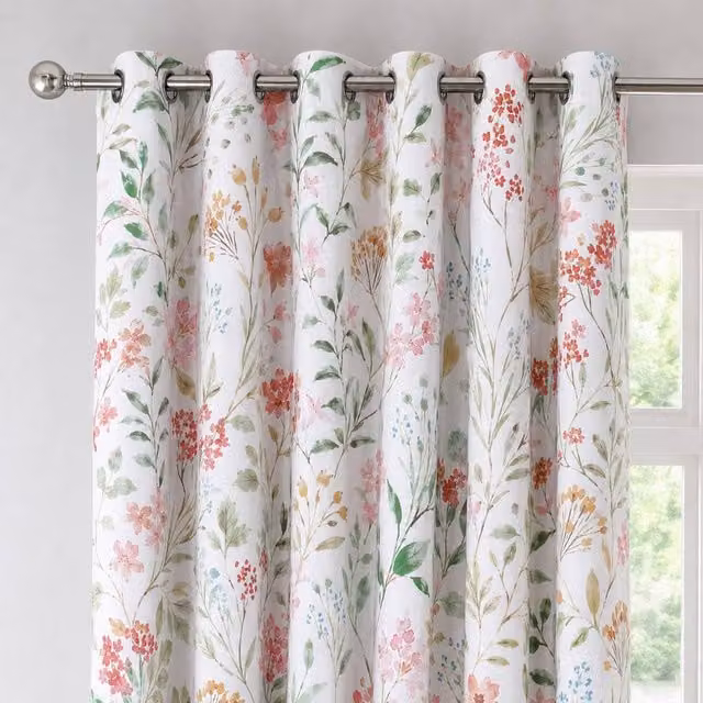 Florelle Eleanor Watercolour Floral Ring Top Curtains, Multicolour, Width: 168 cm, Drop: 183 cm