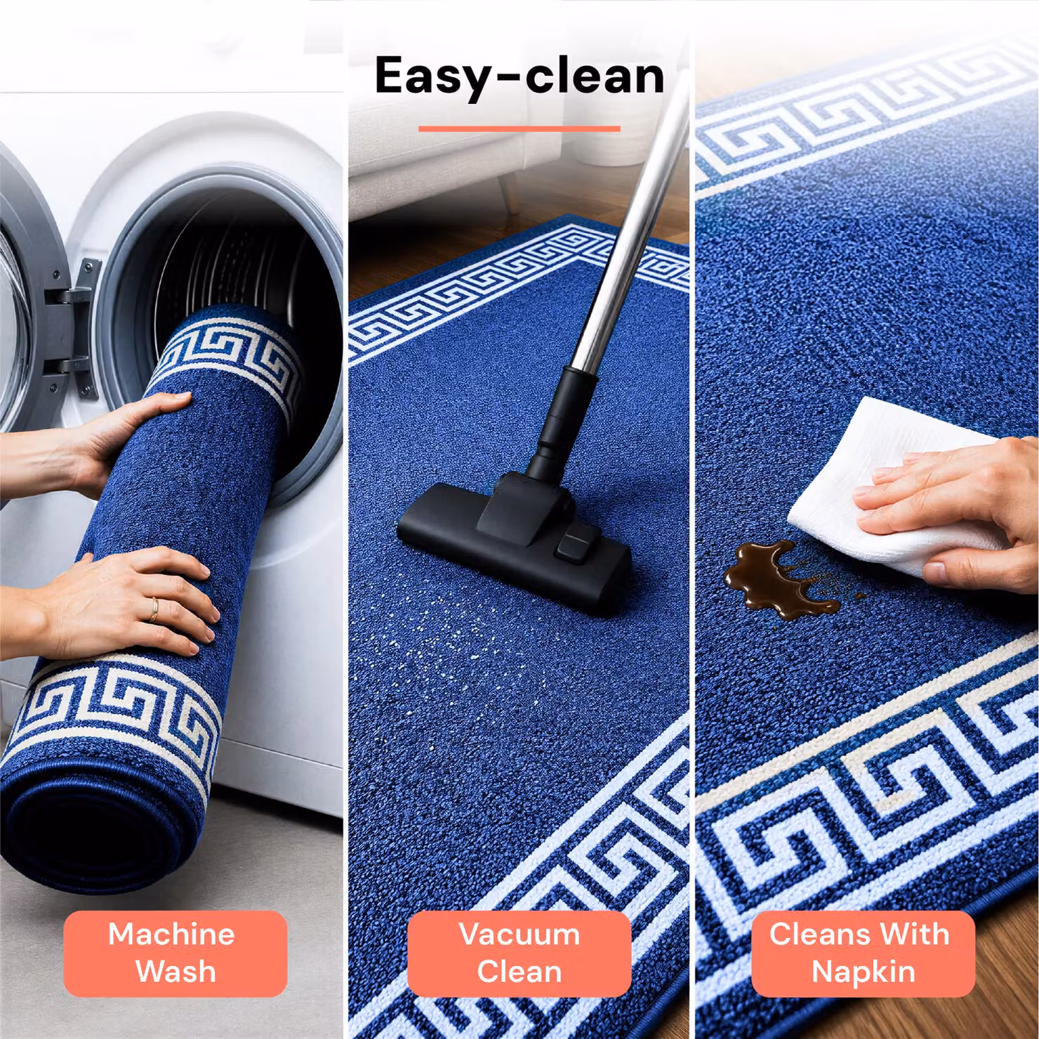 Smart Living Greekey Heavy Duty Non Slip Hallway and Kitchen Door Mat, Blue, W: 80 cm, D: 50 cm – 4